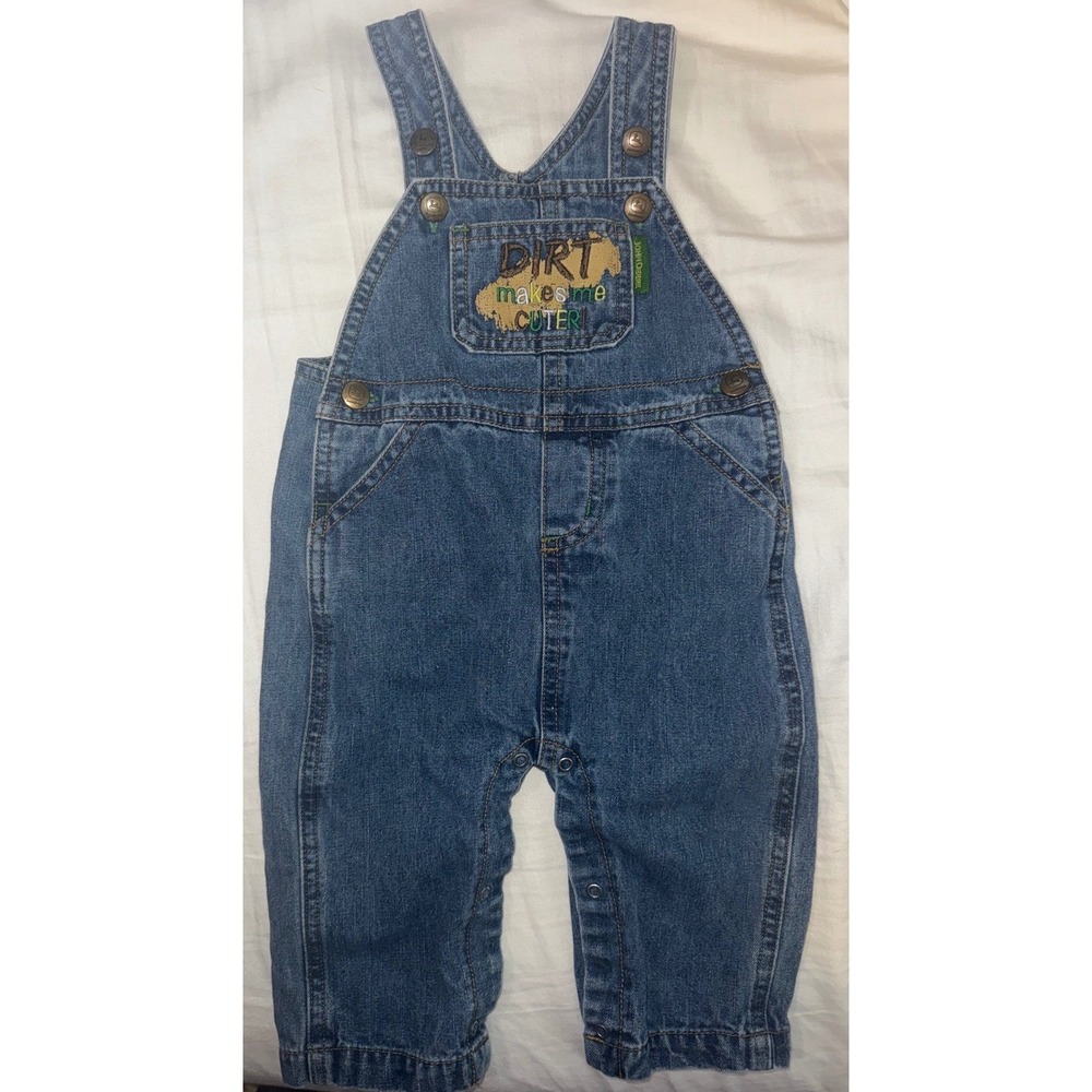 John Deere Baby Boys Denim Overalls Blue 6/9M Dirt Makes Me Cuter Bib Jumpsuit